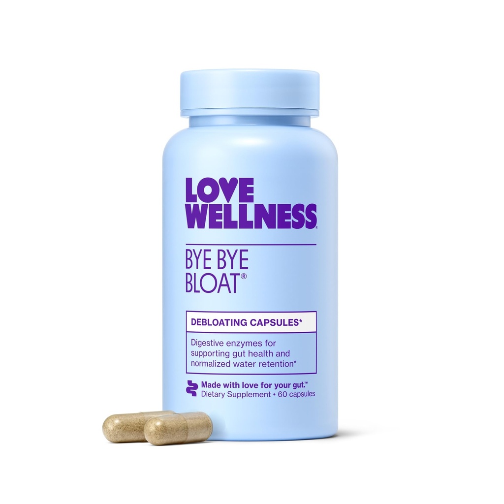 Amore benessere Bye Bloat | Enzimi digestivi per la rapida azione Bloating Relief per le donne | Aiuta a ridurre la ritenzione idrica e il sollievo dal gas | Supports Digestive Health with Fenugreek & Dandelion | 60 Count