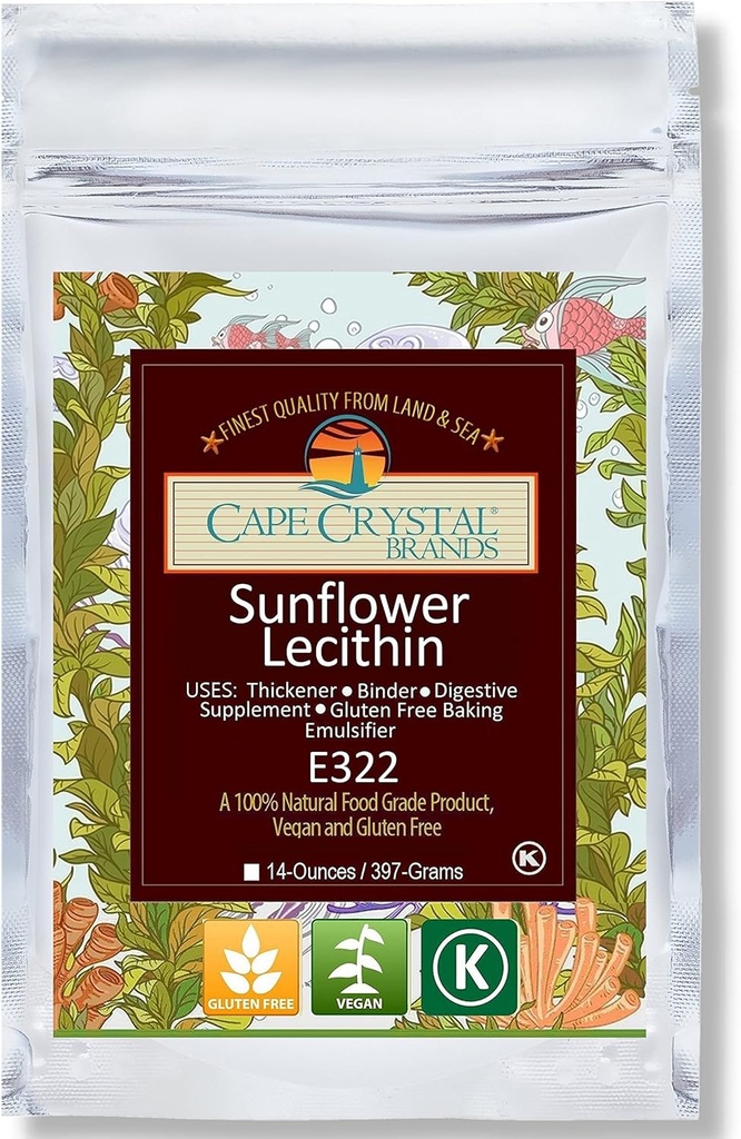 Polvere di lecitina di girasole di cristallo di Capo, 100% naturale e senza glutine. È l'alternativa vegana, non OGM alla polvere di lecitina di soia (14-oz.)