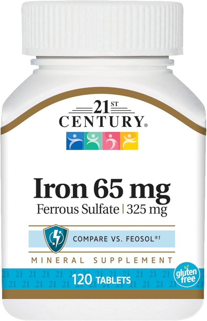 21 ° secolo ferro 65 Mg ferroso sulfato 325 Mg compresse, 120 conteggio (pacchetto di 2)