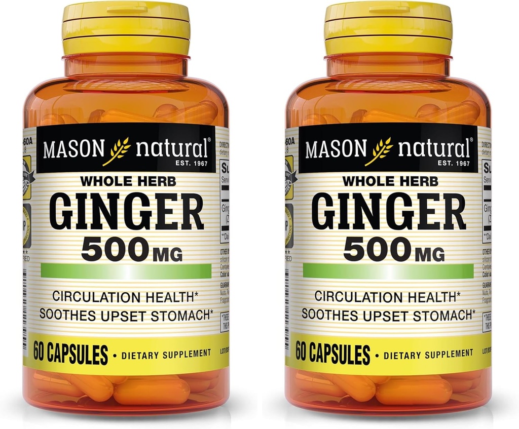 MASON NATURAL Intera Herb Ginger 500 mg, Natural Herbal Supplement, 60 capsule (Pack of 2)
