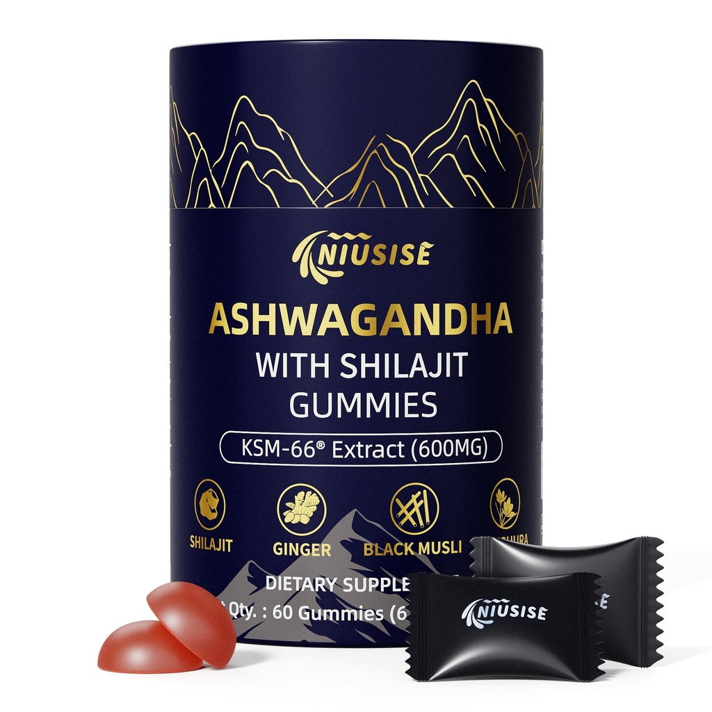 Ashwagandha Gummies con Shilajit 300mg per le donne e gli uomini, Zero Sugar ashwagandha Supplementi con Maca Root Powder | Organic ashwagandha Extra Forza per Boost Energy 60 Gummies