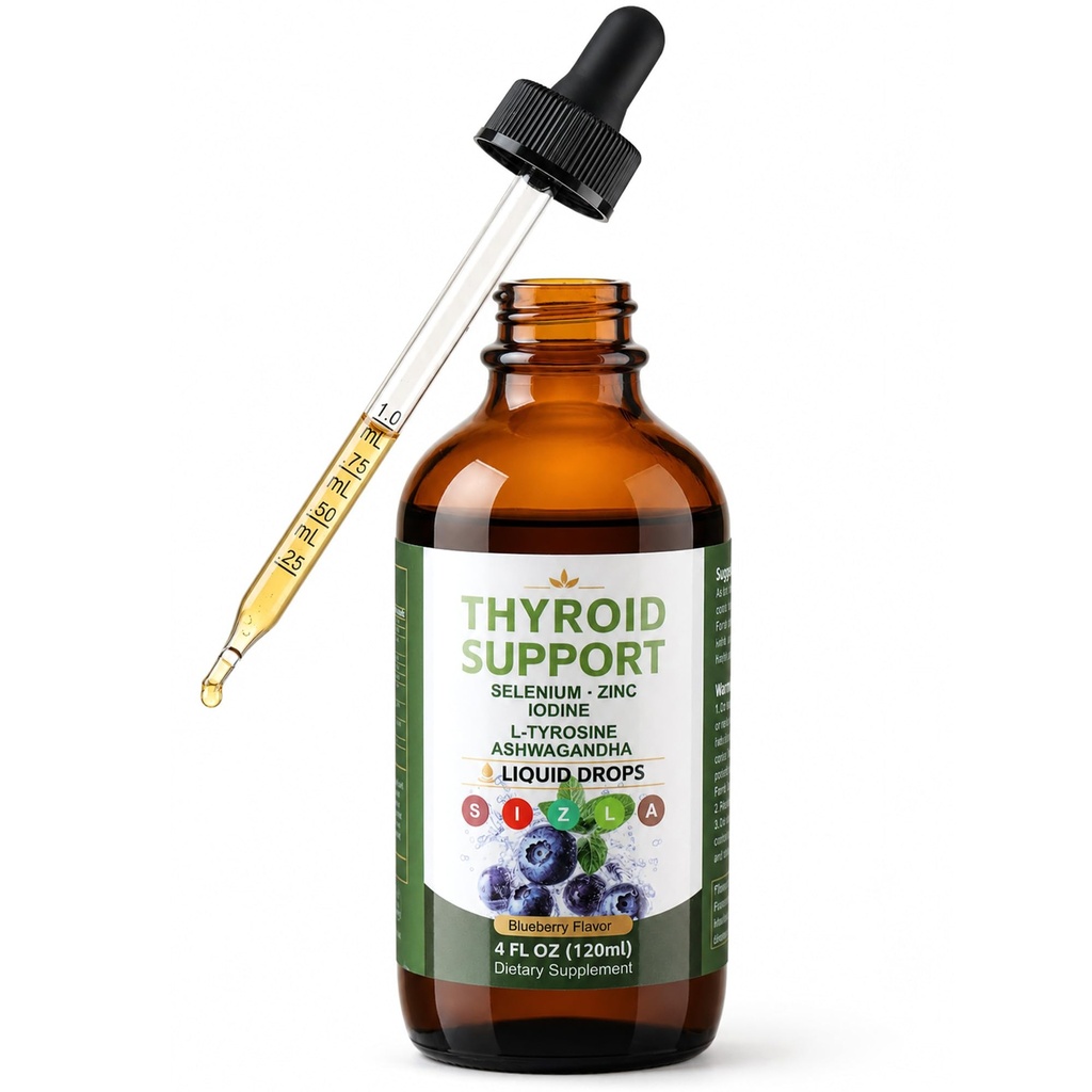 Thyroid Support Drops, Thyroid Support for Women & Men with Iodine, Selenium, Zinc & L-Tyrosine Supports Energy Levels, Stress Relief, Stress Relief, Thyroid Liquid Drops, 120 ML 4 Fl Oz