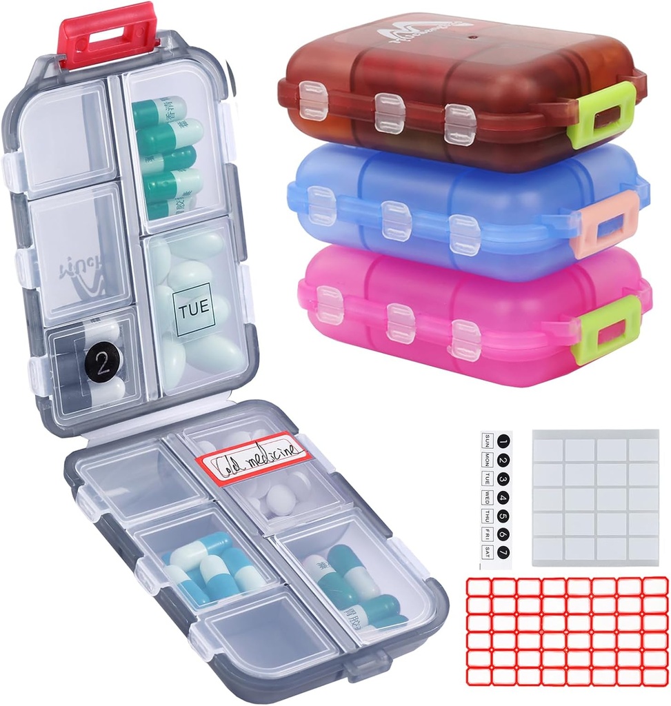 Organizzatore di Pillole da viaggio 4PS con 164 etichette di fettine, 10 scomparti scatola di viaggio pieghevole portatile piccolo contenitore di pedana quotidiana del contenitore usato per l'organizzatore di medicina di stoccaggio di carry da M M MUchengbao