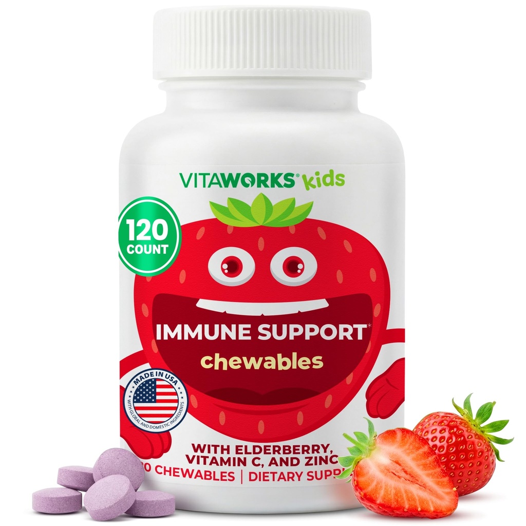 Bambini Elderberry Con Zinco e Vitamina C - Integratore di Supporto Immune Compresse Masticabili - Gustoso Natural Mixed Berry Flavor - Vegan, Vegetariano, Gluten Free, Non OGM, per Bambini, 120 Chewables