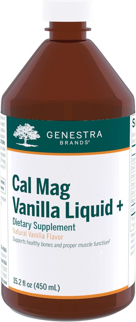 Genestra Marche Cal Mag Vanilla Liquid + | Calcium-Magnesium Supplemento | 15.2 fl. oz.