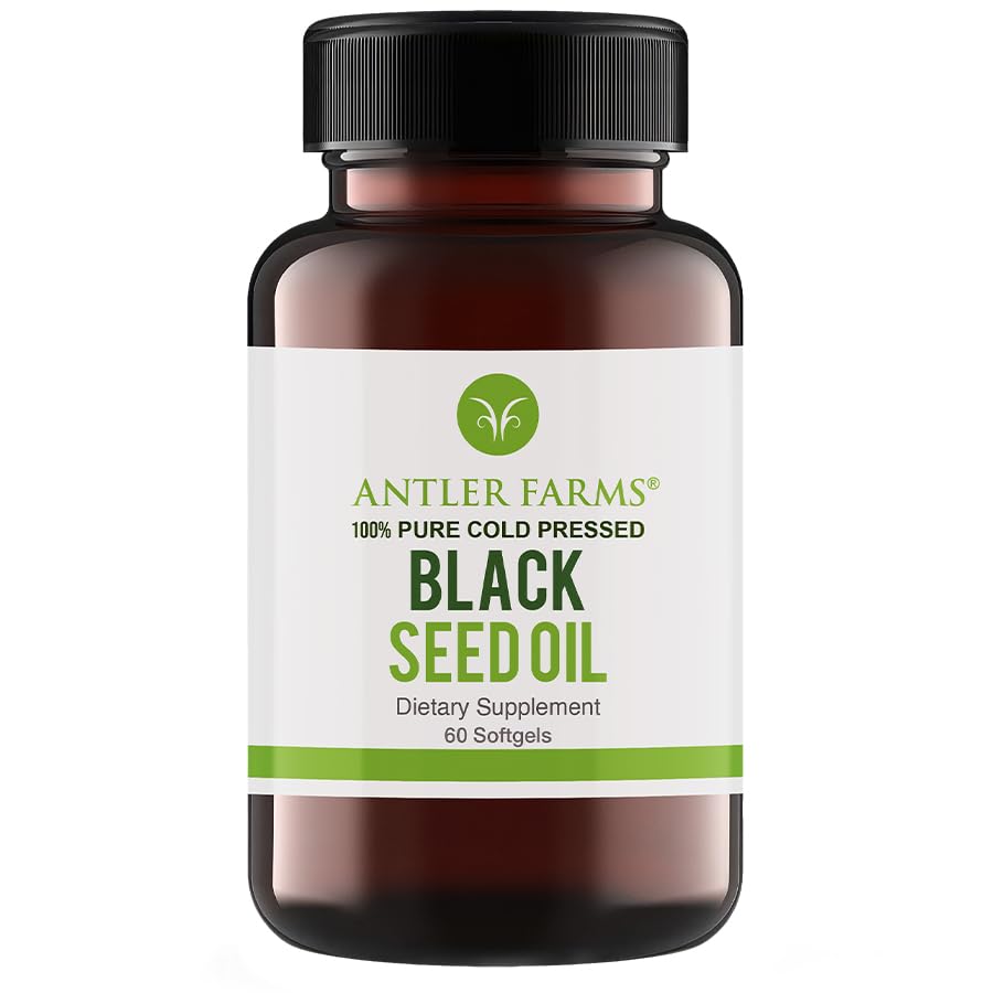 Antler Farms - Black Seed Oil Softgel Capsules -100% Pure, Virgin, Cold-Pressed 60 Softgels, 500mg – 2% Thymoquinone, Turco Nero Cumin Nigella Sativa Seed Oil