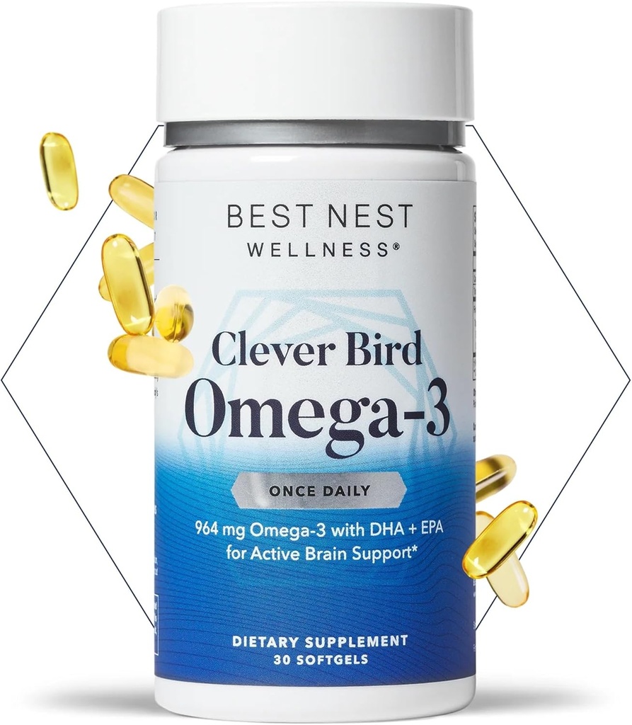 Best Nest Wellness Omega-3 Softgels - Integratore Olio di pesce Supporta la salute del cervello - Supporto nutrizionale per le madri - EPA & DHA Supplement Aids Immune System Health - 30 Softgels