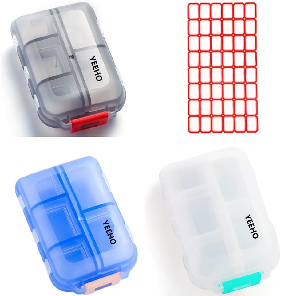Casella di pedaggio (3 Pack) - Portable Small Supplements Tablet Container Box con 10 scomparti - Medicine Capsule Vitamin Fold Flip Organizer Dispenser Holder Storage for Travel Trip Pocket Purse