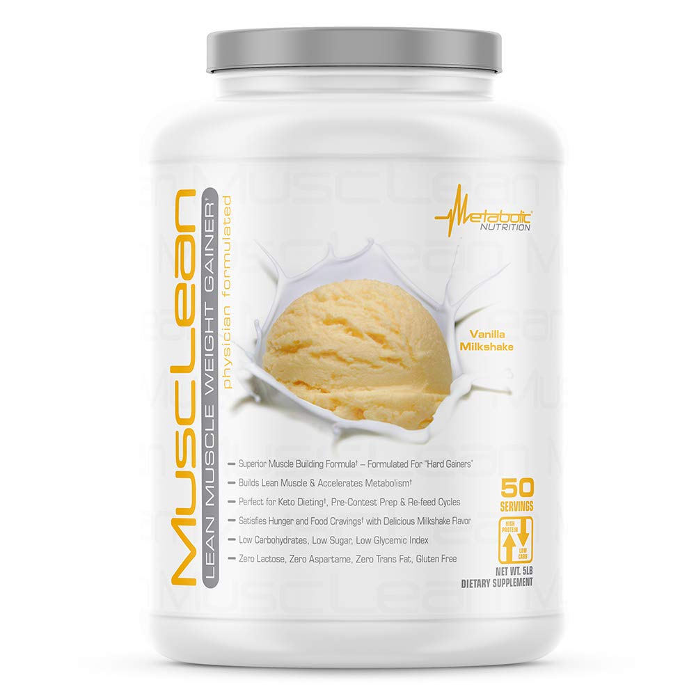 Nutrizione metabolica - Musclean - Milkshake, Whey High Protein Meal Sostituzione, Manutenzione Nutrizione, Carbo basso, Keto Diet, Enzimi Digestivi, Vanilla, 5 Pound (50 ser)