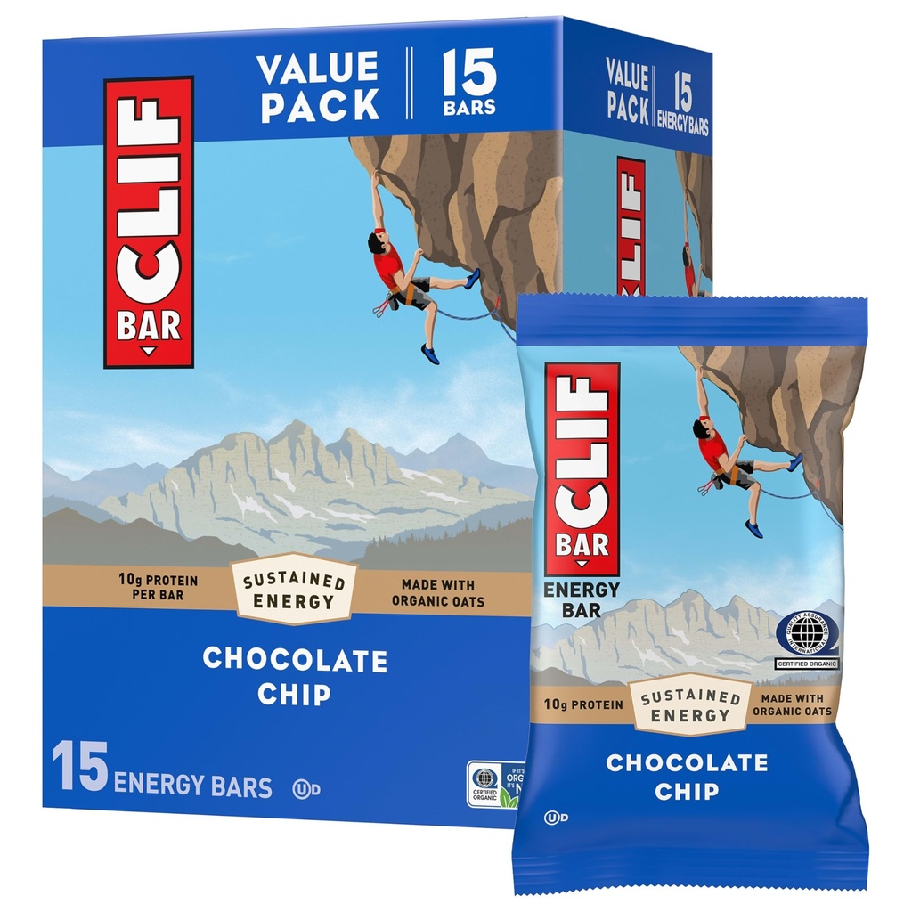 CLIF BAR - Energy Protein Bars - Chocolate Chip - Realizzato con Avena Organica - Energy Bars - Non-GMO - (15 Pack)