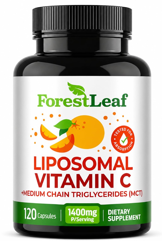 ForestLeaf Liposomal Vitamin C 1000mg Capsule | High Dose Vitamin C Liposomal Supplement w Coconut Oil Fatty Acids | Fast Absorption | Supporto immunitario, Antiossidante, Collagen Production | 120 Vegan Cap