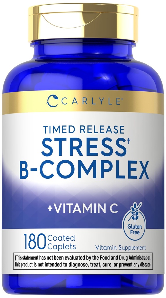 Carlyle Stress B-Complex Vitamin | 180 Caplets vegetariani | con vitamina C | Non OGM & Gluten Supplemento gratuito