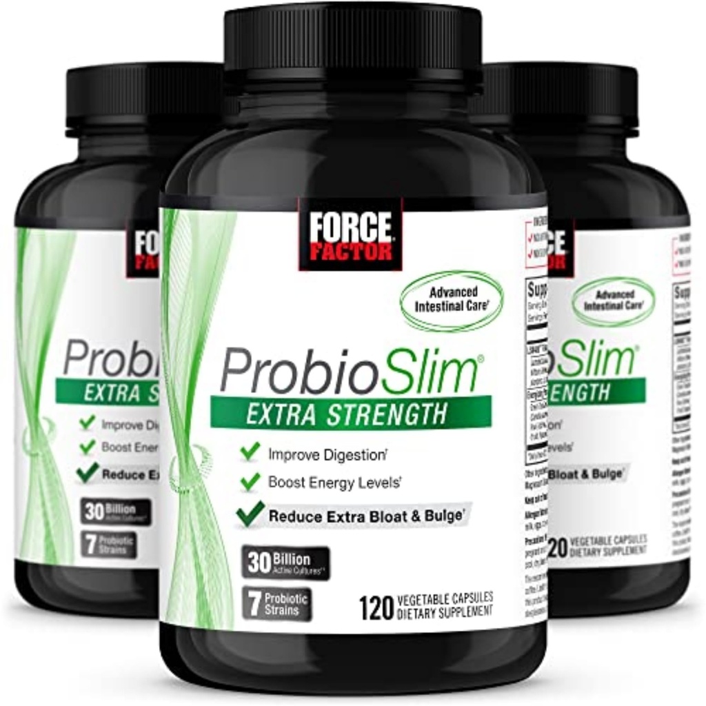 Fattore di Forza ProbioSlim Supplemento Probiotico Extra Forza per le donne e gli uomini con 30 miliardi di CFU e Estratto di tè verde per il supporto della salute del fegato, Bloating e Rilievo del gas, 120 Conte (Pack of 3)