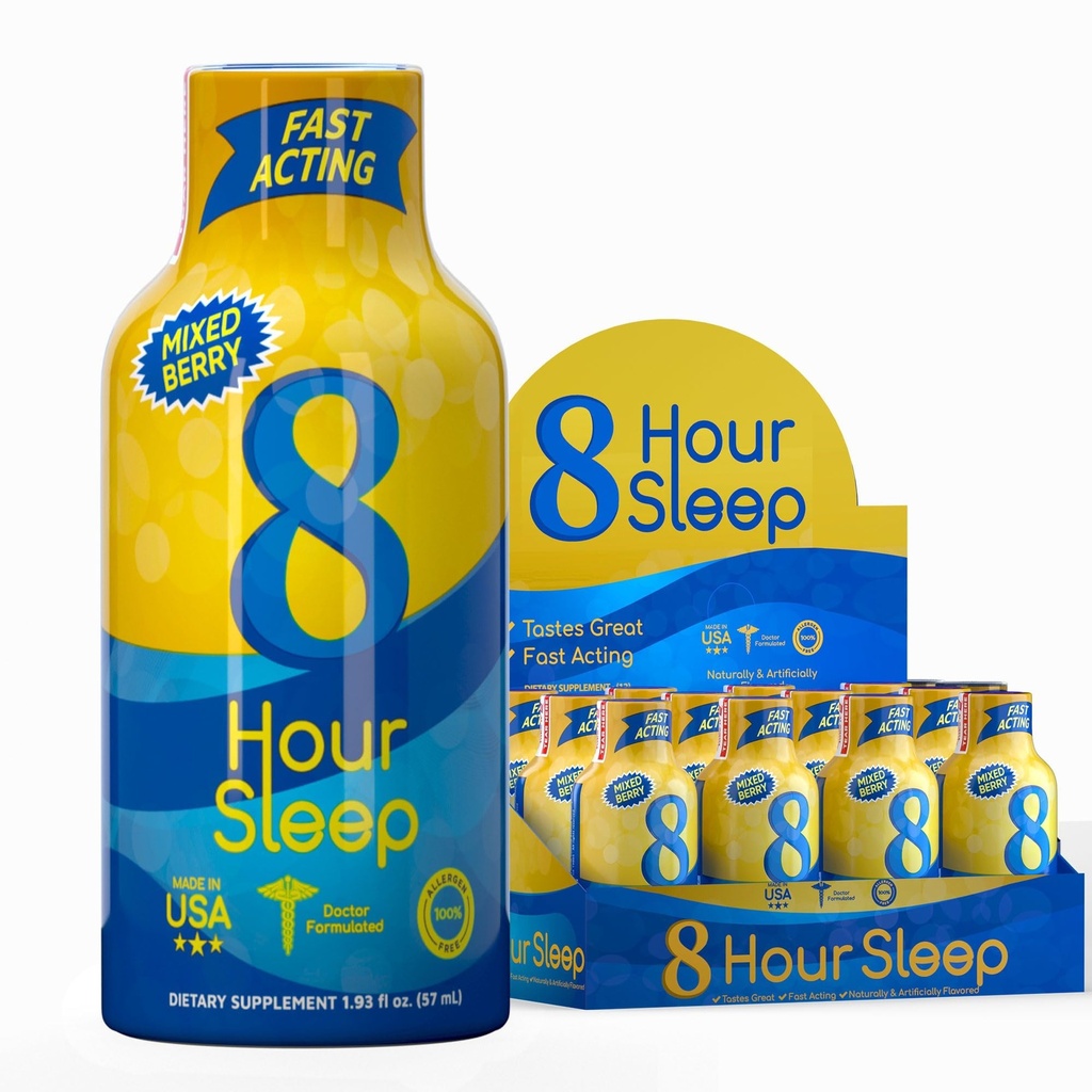 Vitamin Energy 8-Hour Sleep Shot Mixed Berry 12 Pack, Melatonin, 5-HTP, GABA, Valerian, Lavanda, Supporto per l'aiuto al sonno, Riposo profondo & Relax, Zucchero Zero, Senza glutine, Vegan, Kosher, 1.93 fl oz