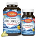 Carlson Labs Elite Omega-3, 1600 mg, Gems Fish Oil Soft Gel, Natural Lemon Flavor, 2 Pack (120 Count Every)