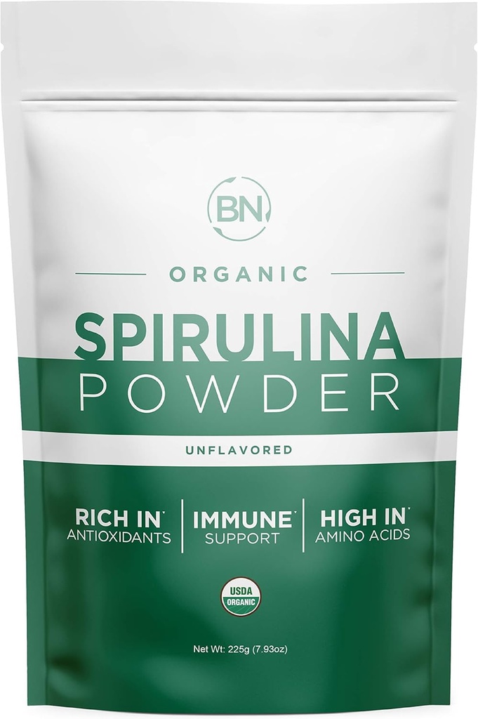 Polvere di Spirulina Organic 225g - 64 Servings 3.5g Dimensione di servizio - Certificato USDA - Dense Nutriente RAW Oltre 70% Proteine Per Serving - Proteine Vegan Purest - Superfood