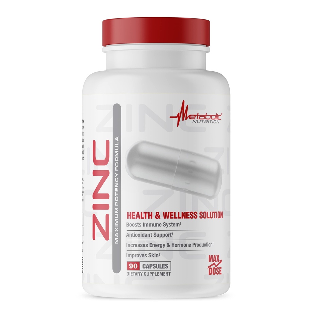 Integratore di zinco da nutrizione metabolica, 75mg, 90 capsule di zinco, Supporta la funzione del sistema immunitario w/ossido di zinco