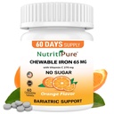 Ferro masticabile 65 mg con vitamina C 270 mg (per le donne/maschio) |60 giorni Alimentazione | No Zucchero- Zesty Arancione Flavor Supplemento 60 Conte