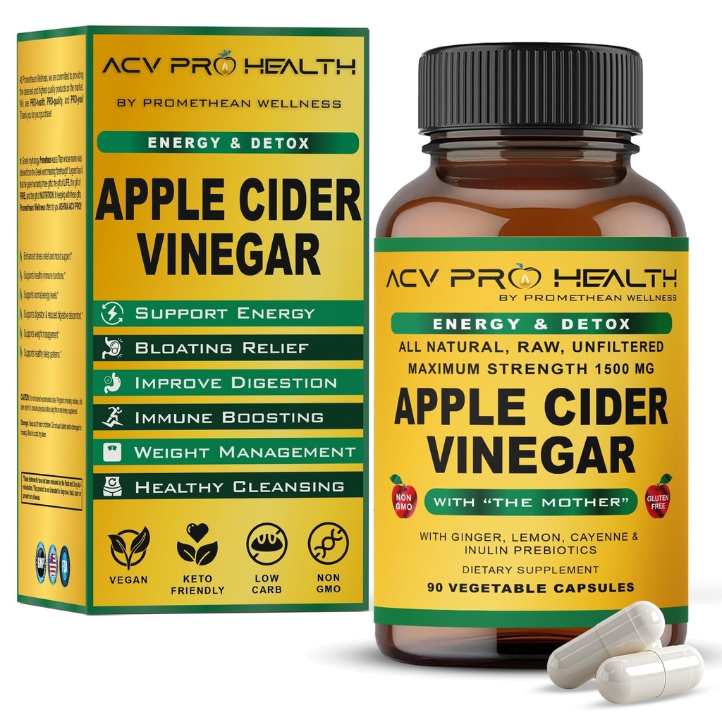 ACV Pro Aceto di sidro di mele capsule certificate organiche con madre ACV pillole Detox Cleanse acid Reflux Relief Support Supplemento Ginger Root Cayenne Pepper Powder