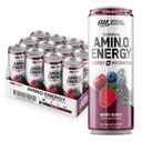 Optimum Nutrition Amino Energy Sparkling Hydration Drink, Electrolytes, Caffeina, Aminoacidi, BCAAs, Sugar Free, Berry Burst, 12 Fl Oz, 12 Pack
