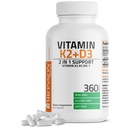 Bronson Vitamin K2 (MK7) con D3 Supplemento Non OGM Formula 5000 IU Vitamin D3 & 90 mcg K2 MK-7 Facile da ingoiare D & K Complex, 360 capsule