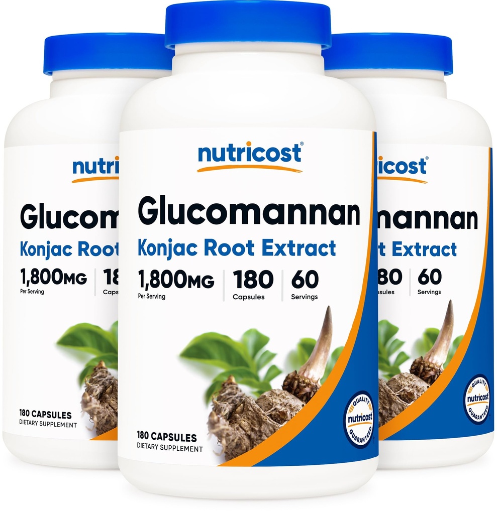 Nutricost Glucomannan 1,800mg Per Serving, 180 capsule (3 bottiglie)