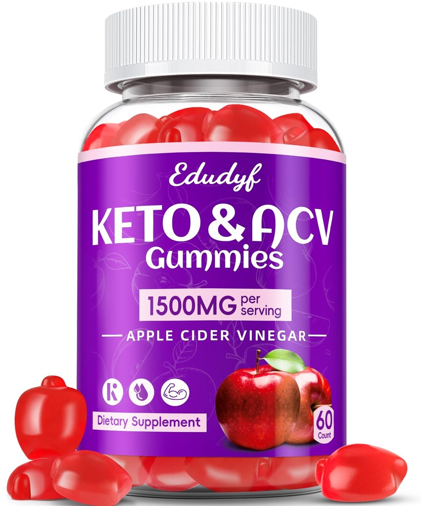 Keto ACV Gummies - 1500mg Aceto di Sidro di Mela Gummies con Probiotici, B12 e Keto Supporto, Detox & Cleanse, GMO Free & Vegan - 60 Conteggio...