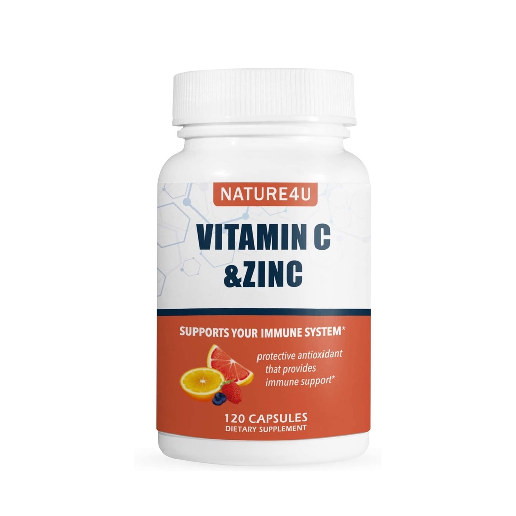 Vitamina C 1000mg con Zinco, Rose Hips e Citrus Bioflavonoidi, Immune Support Supplemento Antiossidanti Protezione, 120 Capsule
