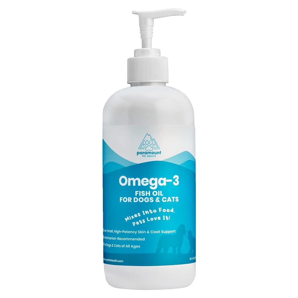 Wild-Caught Omega 3 Fish Oil per Cani e Gatti, Liquido EPA DHA Supplemento per pelle, Cappotto, Giunti & Cuore, Basso odore Omega 3 gocce per piccole razze & gatti con pelle prurito, 16 oz