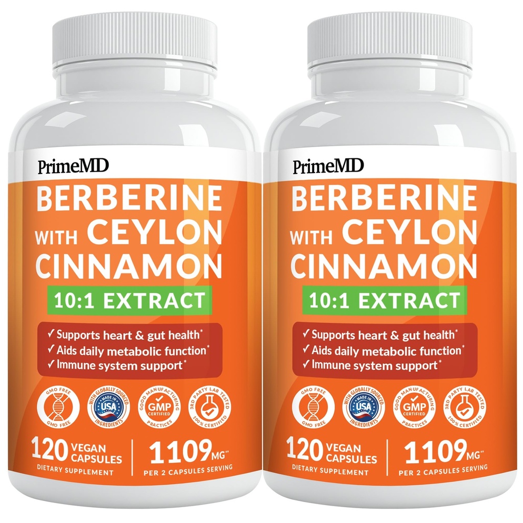 21-in-1 Berberina supplemento con cannella di Ceylon con cromo, melone di Bitter e estratto di tè verde e estratto di pepe nero 5X per il supporto di energia e metabolismo con 5279 mg (120 ct, confezione di 2)