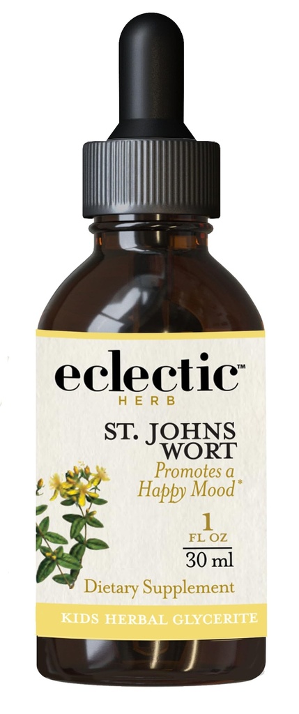 ECLECTIC ISTITUTE Kids Herbs - St. John's Wort, Black Cherry Flavor | Herbal Health Supplement, promuove un Mood positivo | 1 fl oz (30 ml)