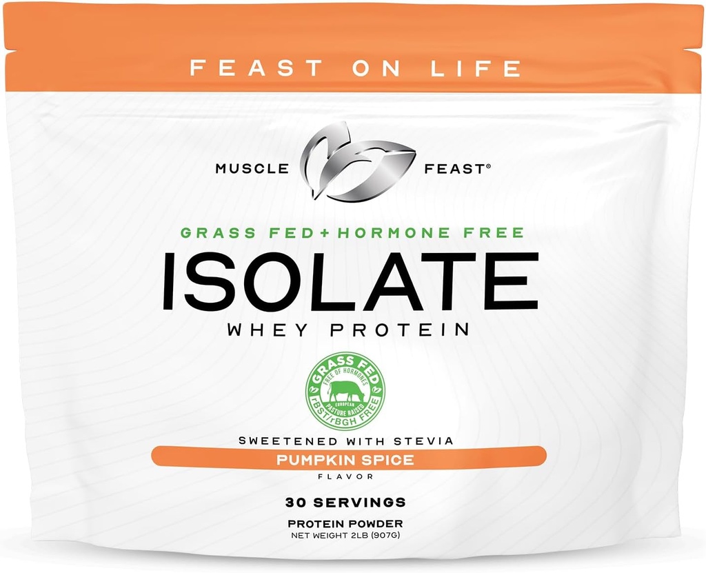 Isolato di proteine del siero di erba-Fed dell'erba di festa del muscolo, tutto il naturale ormone pasta libera aumentato, polvere di proteine dell'isolato del siero di latte per gli uomini e le donne, pulito, senza glutine, proteina di isolamento Delicious - spezie della zucca, 2lb