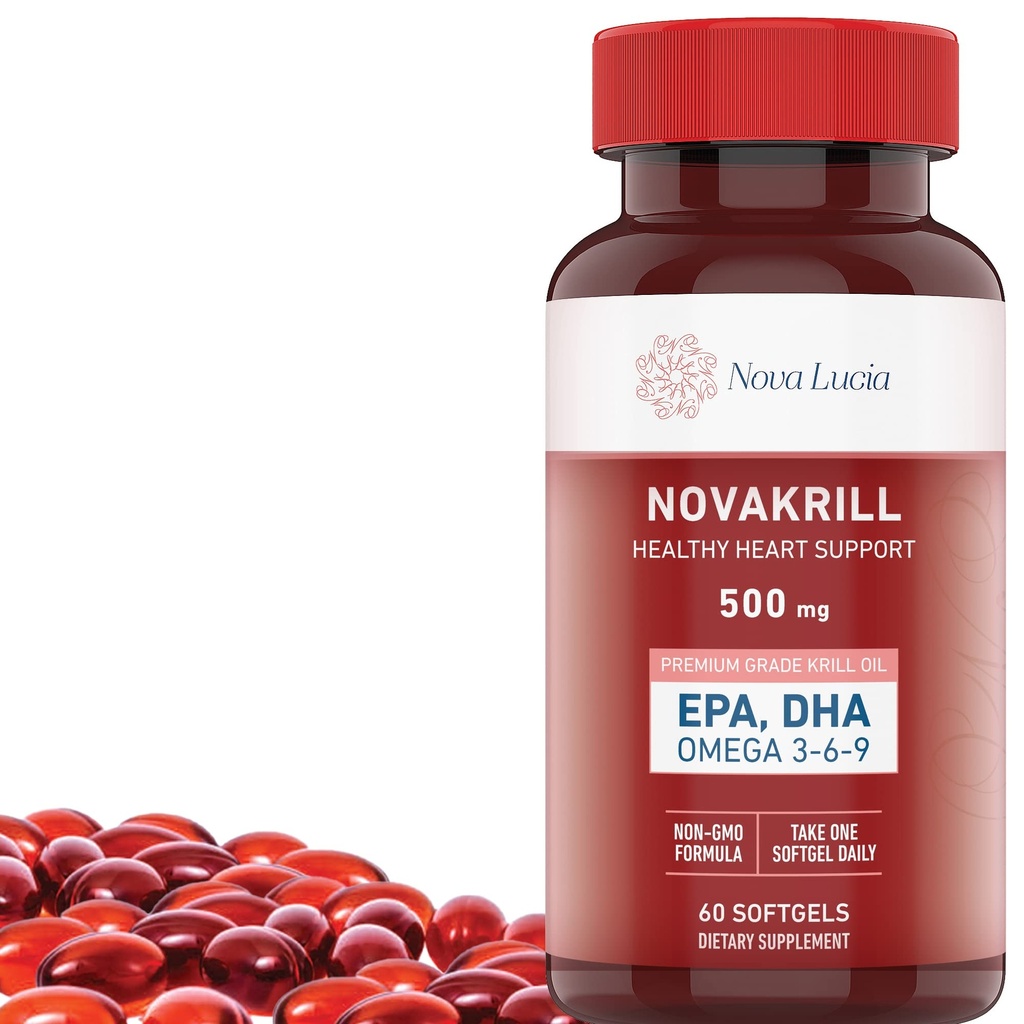 NovaKrill Krill Olio Omega 3 Supplemento – 1000mg Softgels con EPA, DHA, Astaxantina – No Fishy Aftertaste – Facile da ingoiare Antartico Krill Oil – 60 capsule liquide