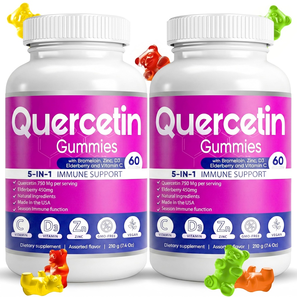 (2 Pack) Quercetin Gummies di BioVitalica - Quercetina con vitamina C e Zinco & Elderberry + Vitamina D3-5 in 1 Supporto Immune - Zinc Quercetin 750 mg per bambini e adulti