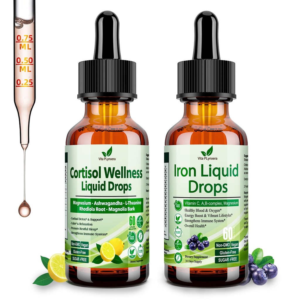 Cortisol Detox + Ferro Supplemento per Donne, Uomini, Vegan, Non OGM