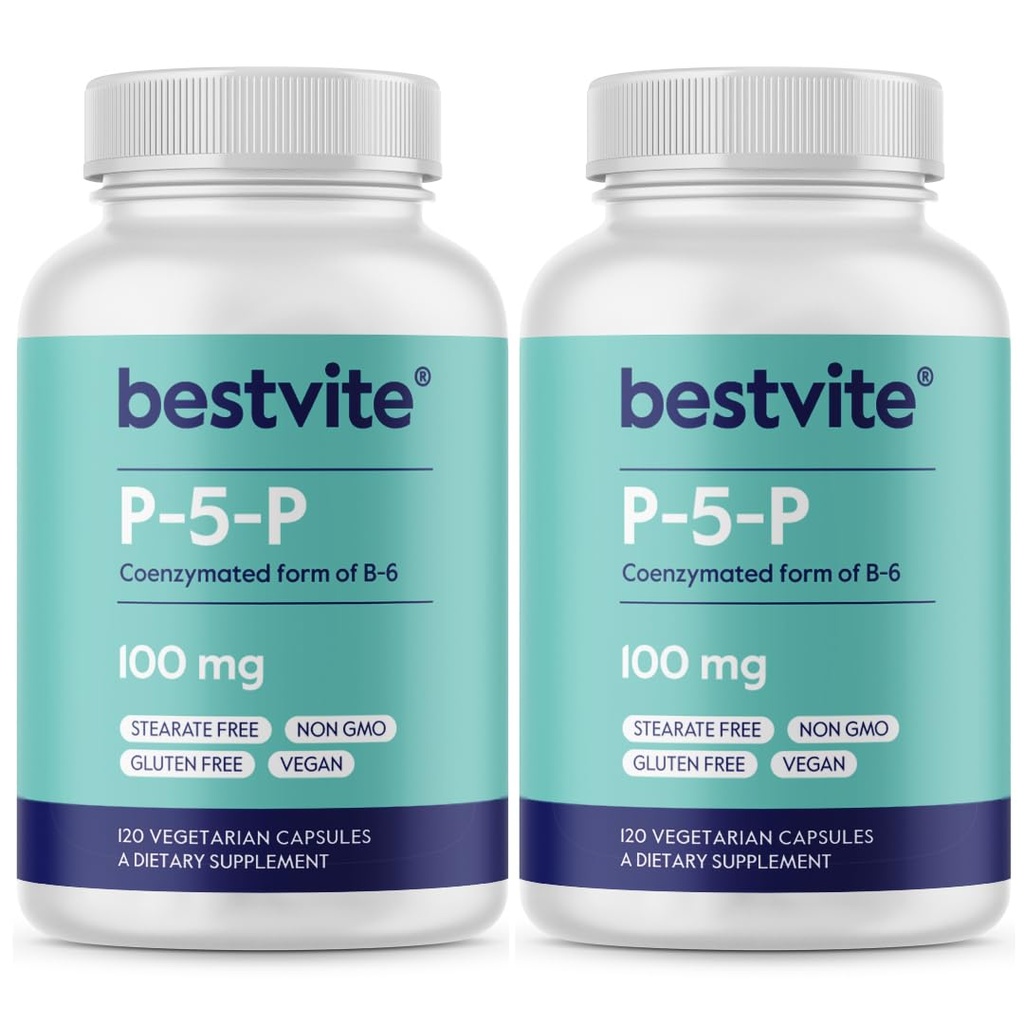 BESTVITE P-5-P 100mg (240 Capsule Vegetariani) (120 x 2) (Forma Accogliente di B-6) - No Stearates - Vegan - Non OGM - Gluten Free