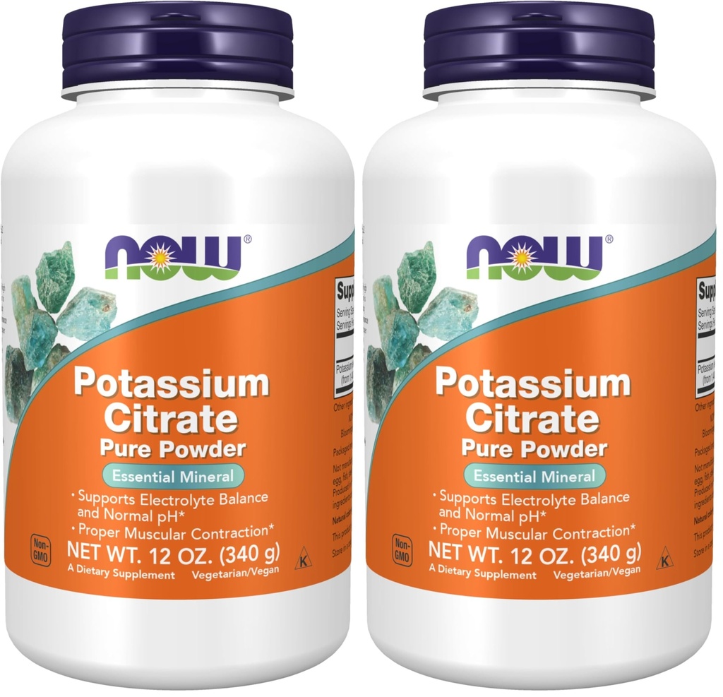 NOW Integratori, Polvere di citrato di potassio, Supporta bilancia elettrolitica e pH normale*, Minerale essenziale, 12 once (Pack of 2)