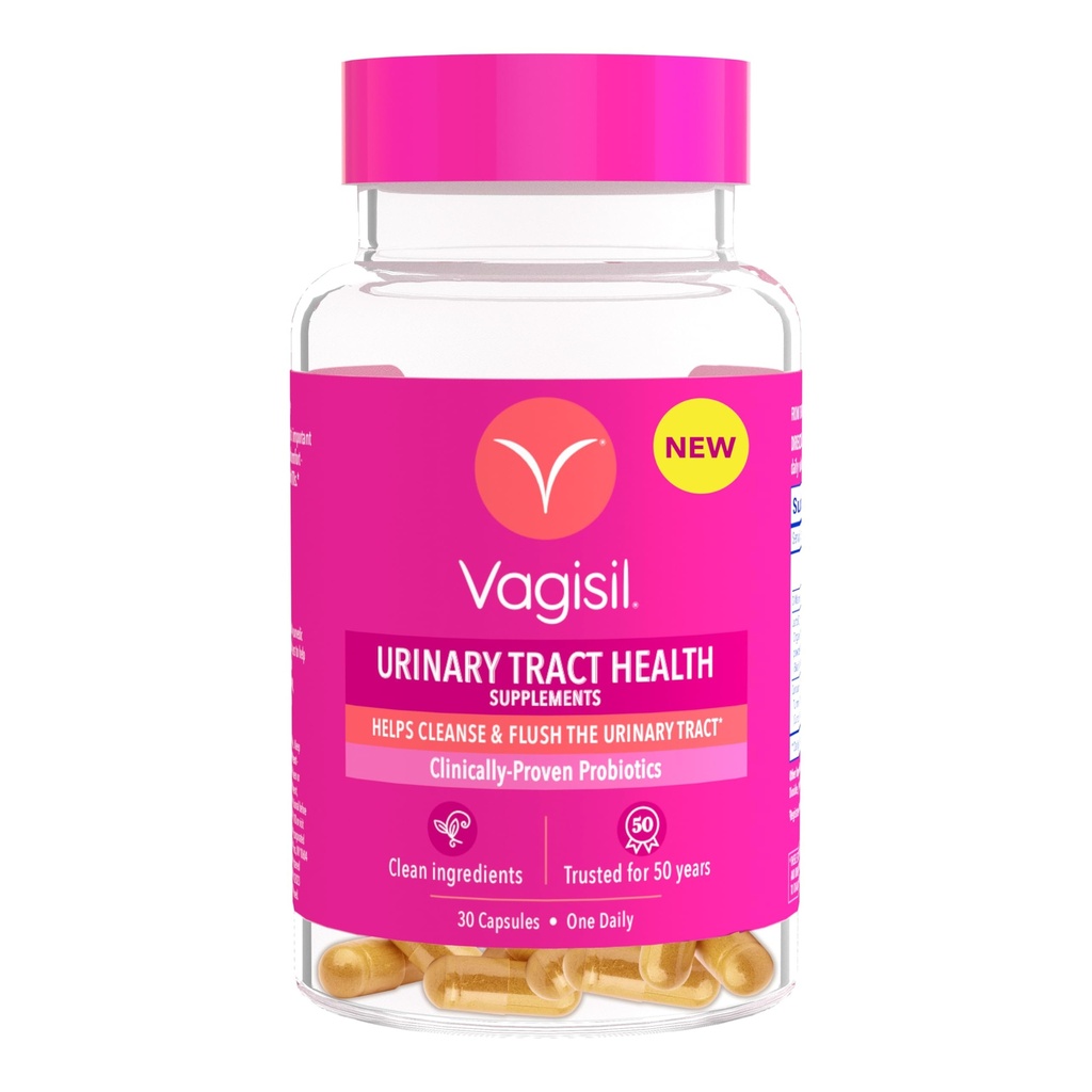 Vagisil Urinary Tract Salute Integratori, Probiotici clinicamente-proven, Protegge la salute del tratto urinario, ingredienti puliti, aiuta a pulire e fluido UTI-Causing Bacteria, 1 capsula giornaliera, 30 capsule