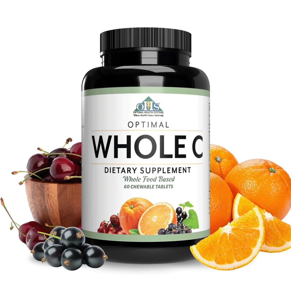 Sistemi di salute ottimali Whole C Chewable | Potente vitamina C da tutti gli alimenti | Ciliegia Acerola, Frutta arancione, & Black Currant + Bioflavenoids | 60 compresse