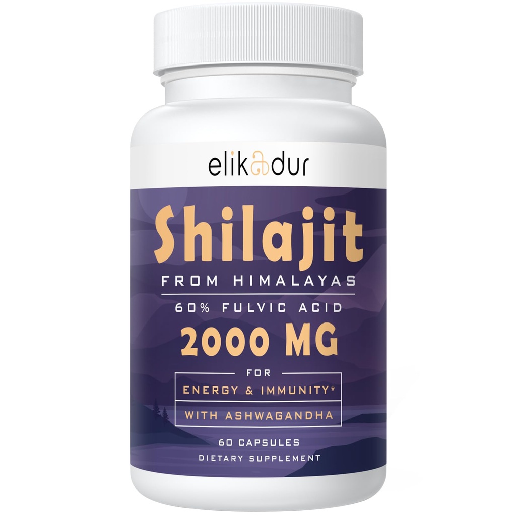 2000 MG Shilajit Supplemento,Shilajit Resina Organica,Shilajit Capsule, 100% Pure Shilajit con 85+ Minerali Trace & 60% Acido Fulvico,Energia & Immunità,Vegetarian,Natural,60 Capsule
