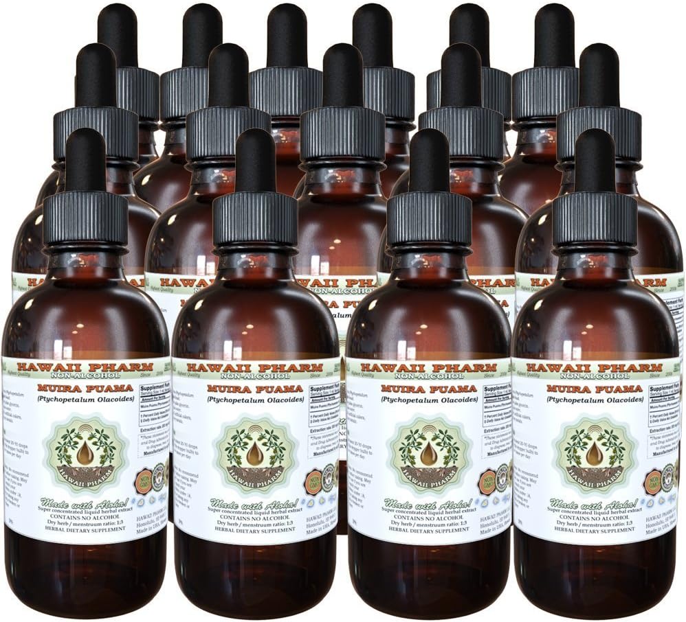 Estratto di liquido senza alcool di Muira Puama (Ptychopetalum Olacoides) Integratore naturale di erbe di glicerite, Hawai Pharm, USA 15x4 oz