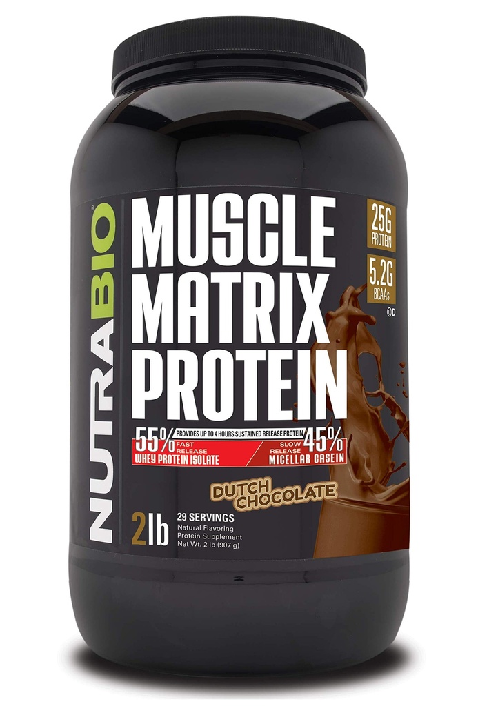 NutraBio Muscle Matrix Protein Powder - 25g di Protein Per Scoop - Whey Isolate e Micellar Casein Combo per il rilascio rapido e lento - Cioccolato olandese - 2 Pounds, 28 Servings