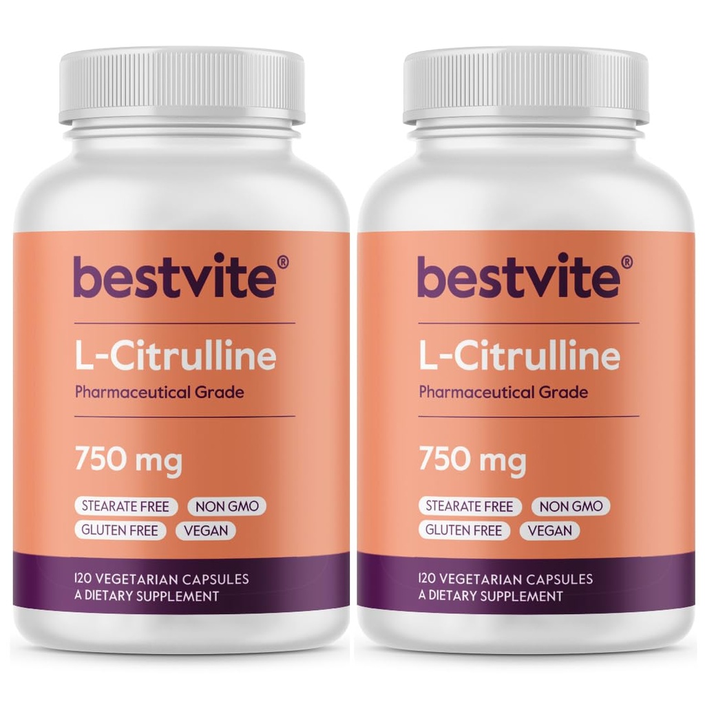 BESTVITE L-Citrulline 750mg per capsula (240 capsule vegetariane) (120 x 2) - No Stearates - No Silica - No Filler - Non OGM - Gluten Free - Vegan
