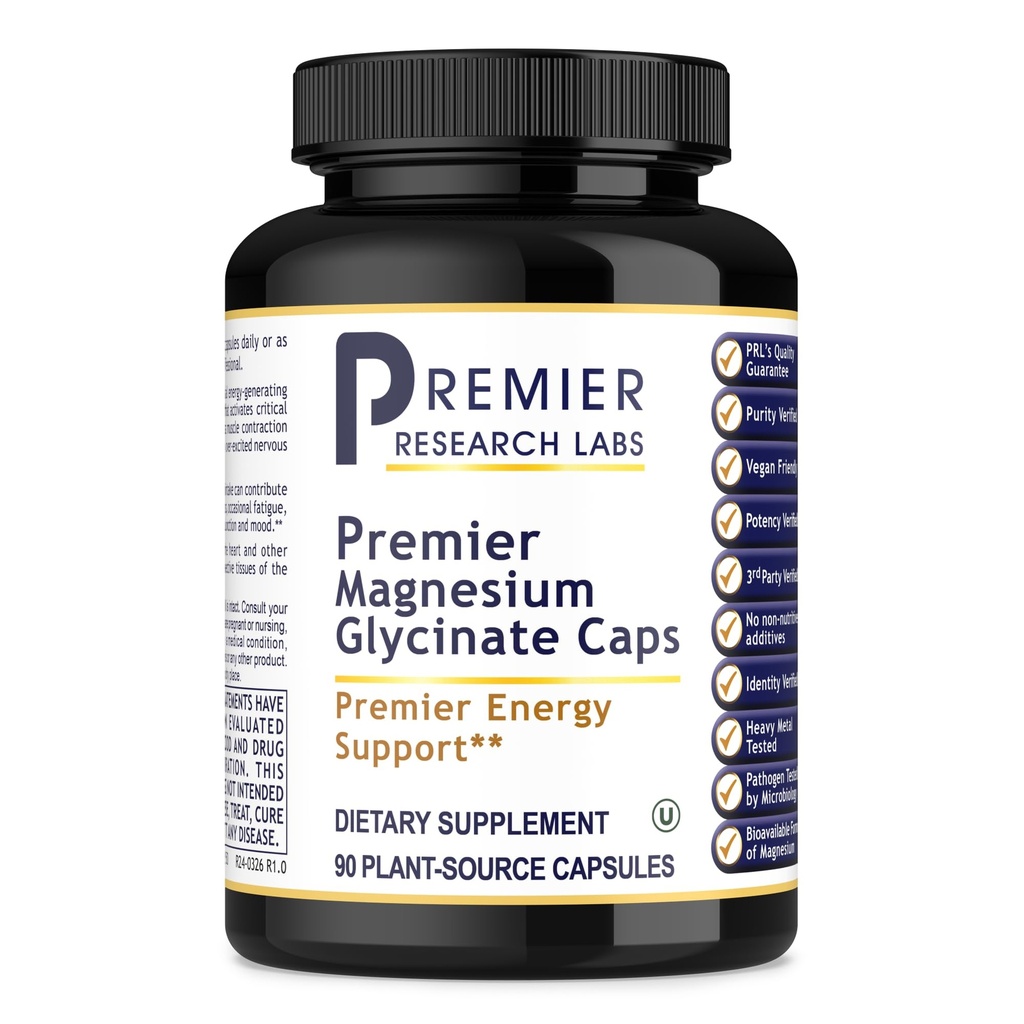 Premier Research Labs Magnesium Glycinate Supplemento - Magnesio puro, Alto assorbimento, Supporti qualità del sonno, Chelata, Vegan, Terze Parti Testato, Premier Energy Support - 90 Capsule