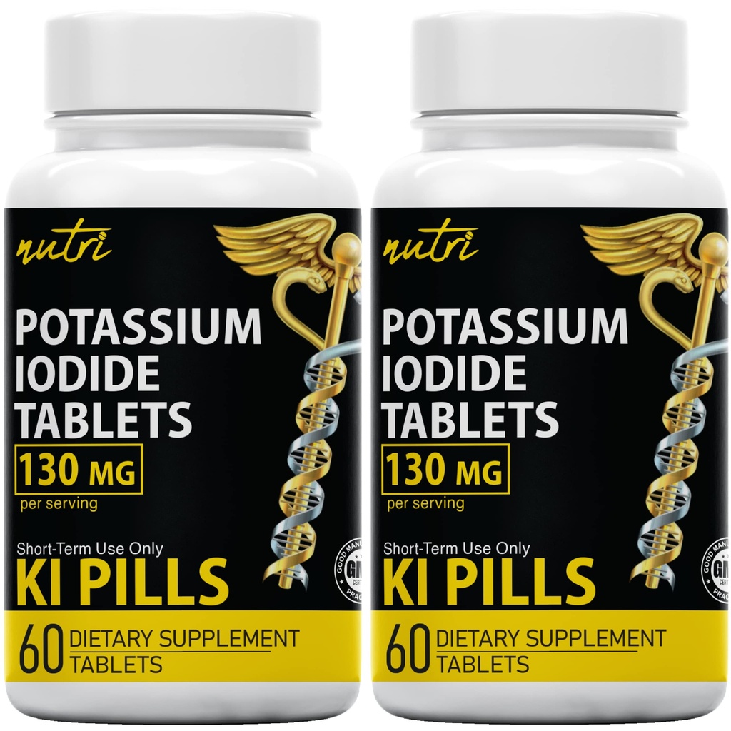 Fusioni naturali Potassium Iodide compresse 130 mg (Pack of 2) - (120 compresse) EXP 10/2032 - Ki Pills - Yoduro de potasio