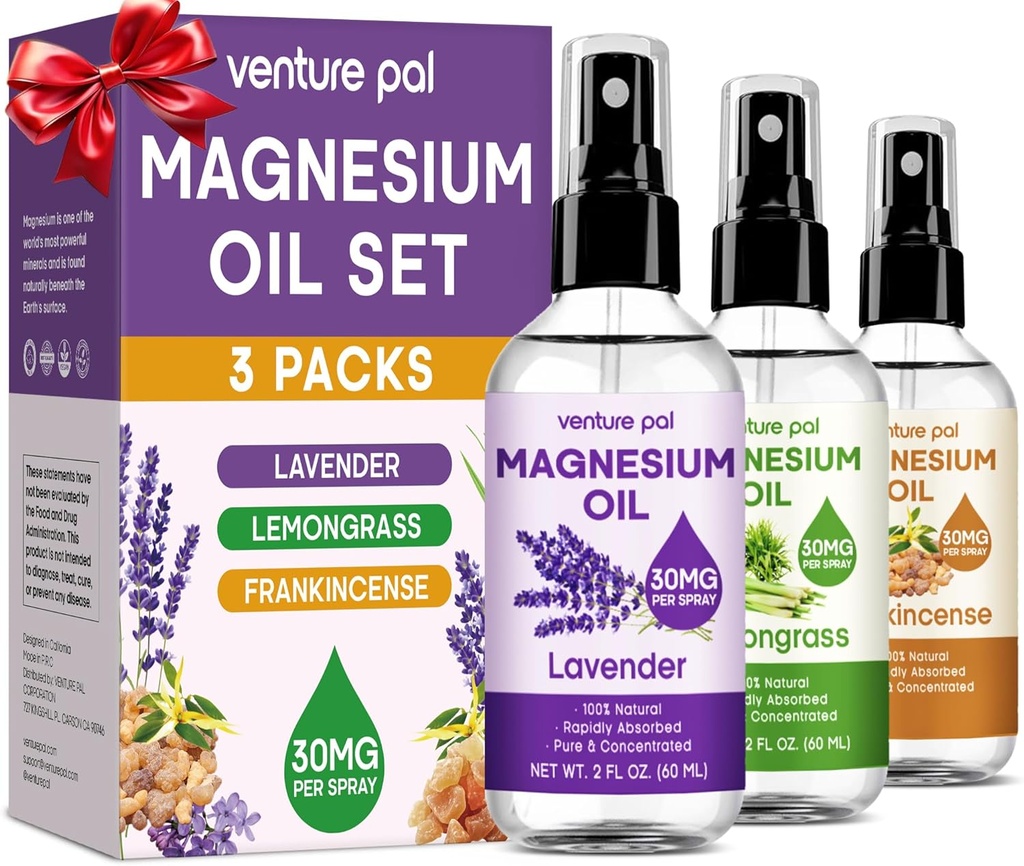 Venture Pal 3-Pack Topical Magnesium Spray Set per i piedi – Regalo ideale per il relax, il sonno migliore, il sollievo muscolare per gambe e articolazioni, capelli sani e pelle. Assorbimento veloce, non grasso