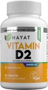 Vitamine HAYAT Vegan Vitamin D2 2400 IU (60 MCG), Integratore alimentare per Bone, denti, muscolo e assistenza sanitaria immunitaria, 2 mesi di alimentazione, tutto naturale, certificata Halal, 60 compresse, Made in the USA