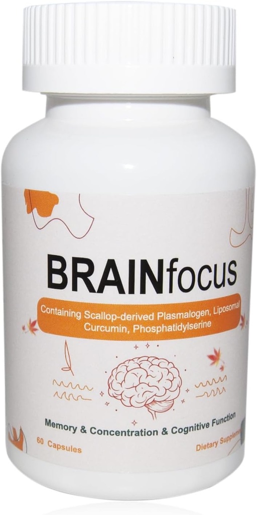 Integratori di vitamina E del cervello per la memoria e la messa a fuoco, supporto del cervello con curcumina, poliogeno e liposomico per la funzione e la concentrazione cognitiva migliorate, 60 Serve