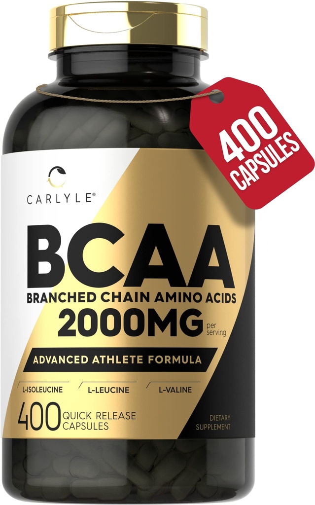 Carlyle BCAA Capsule | 2000mg | 400 Pillole di Polvere | Aminoacidi Supplemento Blend | per le donne e gli uomini | con L-Isoleucina, L-Leucina, L-Valina | Non OGM e Gluten Free