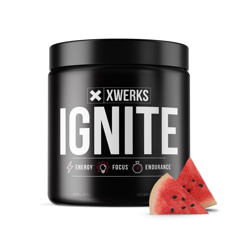 Xwerks Ignite Watermelon Pre Workout Powder, naturale Keto Pre Workout per le donne e gli uomini con energia esplosiva, Gluten Free Blend per Endurance e Stamina, 150 mg di caffeina, 30 Serve